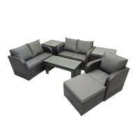 GARTENSOFA SET mit rechteckigem COUCHTISCH Polyrattan 6-Sitzer Dunkelgrau - Dunkelgrau/Grau, Glas/Kunststoff - Fimous