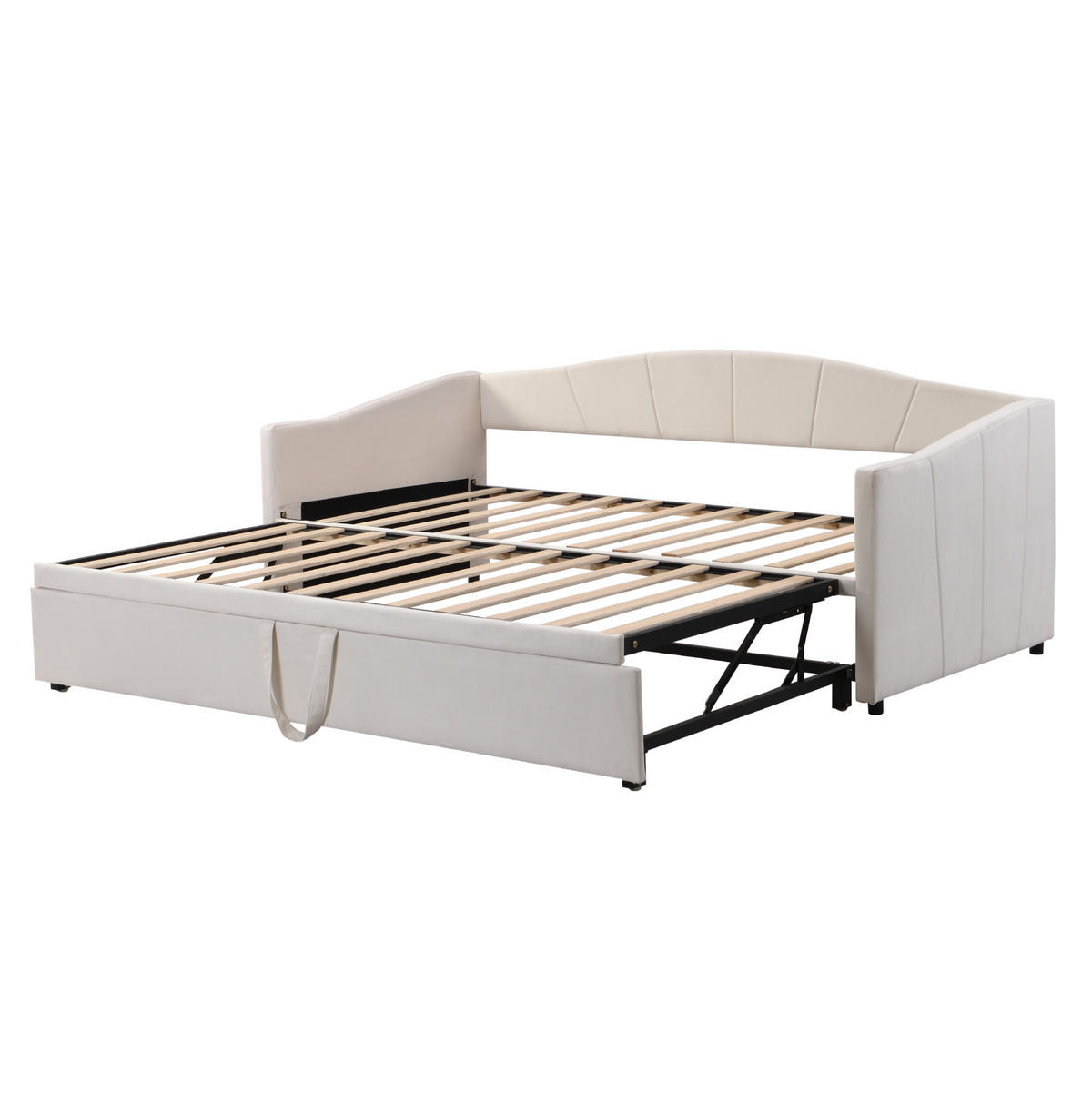 POLSTERBETT 90/200 cm aus Samt mit ausziehbarer Liegefläche Beige - Beige, Textil (90/200cm) - Modenvie