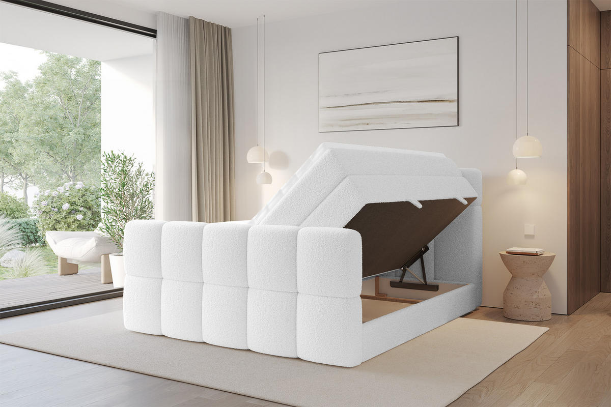 BOXBETT mit Matratze H3/H4 - FAMA-Z KING - 160x200 cm Weiß Quelle - Weiß, Holzwerkstoff (160/200cm) - ALTDECOR