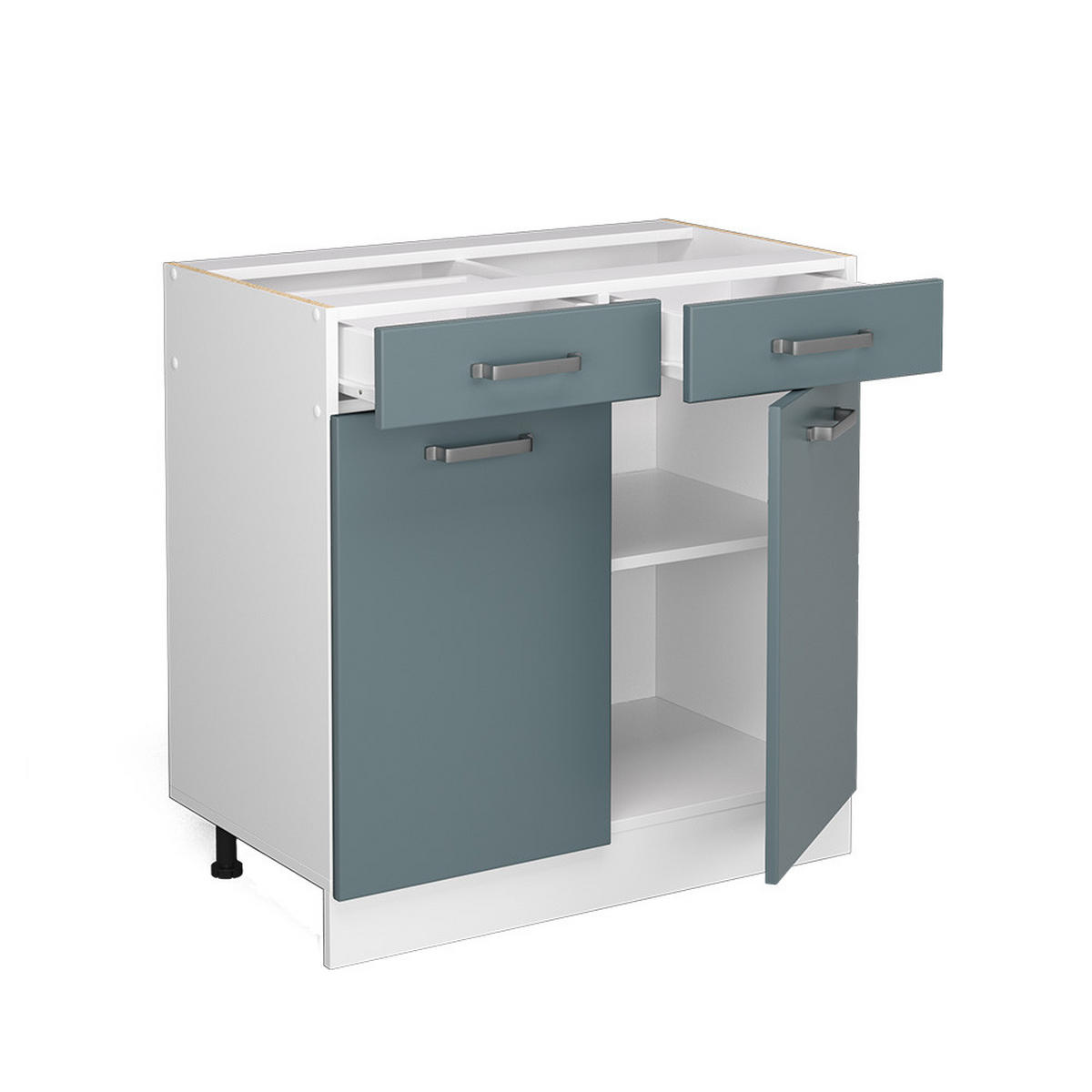 UNTERSCHRANK R-Line Blau-Grau 80 cm mit Schubladen und Türen, ohne AP - Blaugrau/Weiß, Holzwerkstoff (80/81.6/46cm) - Vicco