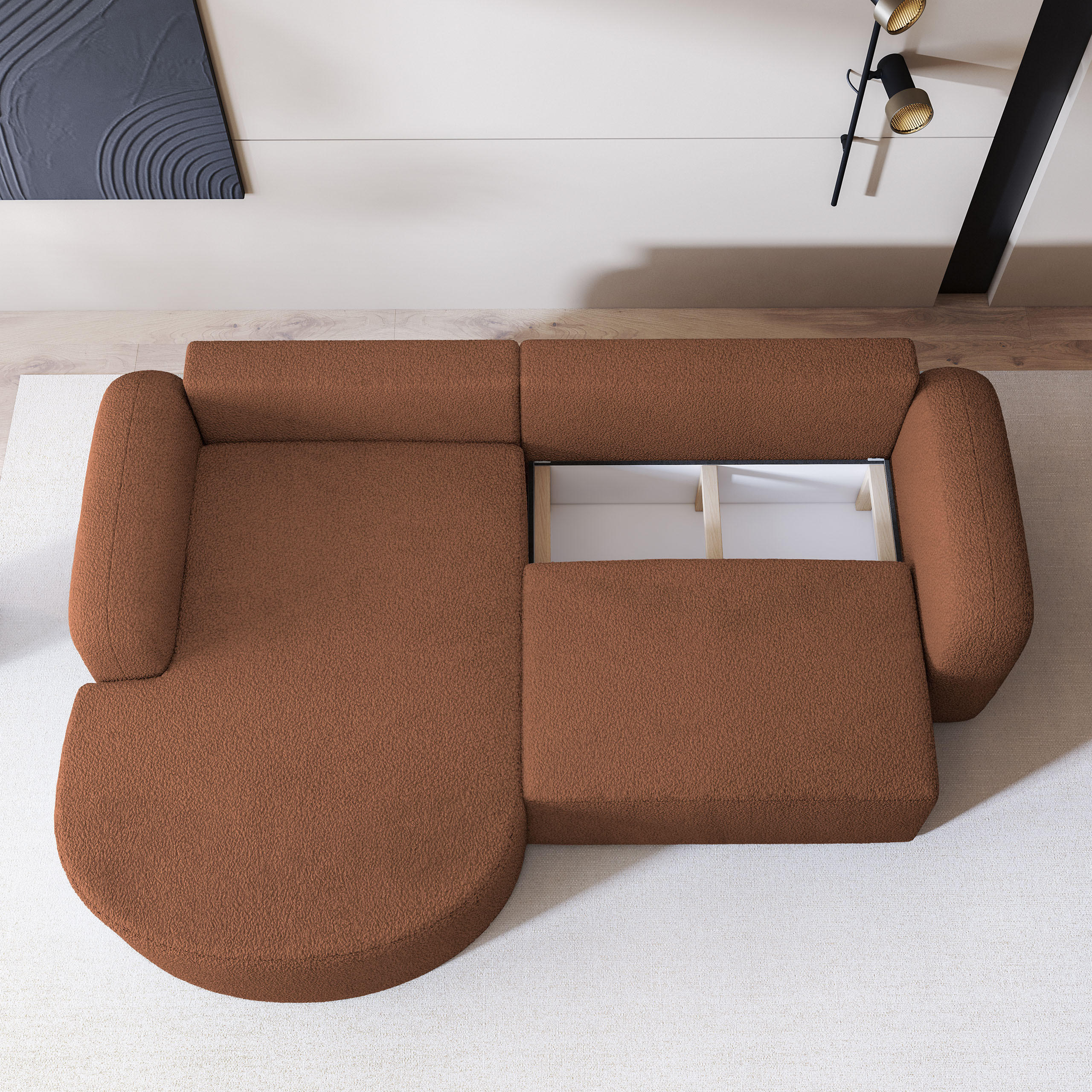 Thumbnail - Masseno Ecksofa, Kupfer, Holz, 4-Sitzer, L-Form,L-Form, 263x174 cm, Wohnzimmer, Sofas & Couches, Wohnlandschaften, Eckso...