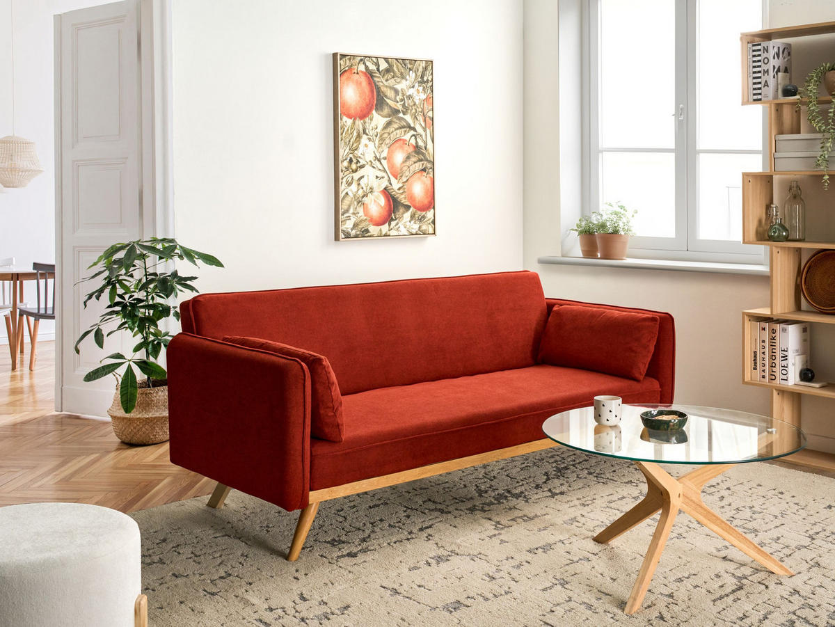 SCHLAFSOFA Stoff Rot Asaa - Rot/Braun, Textil (205/76/80cm) - Beliani
