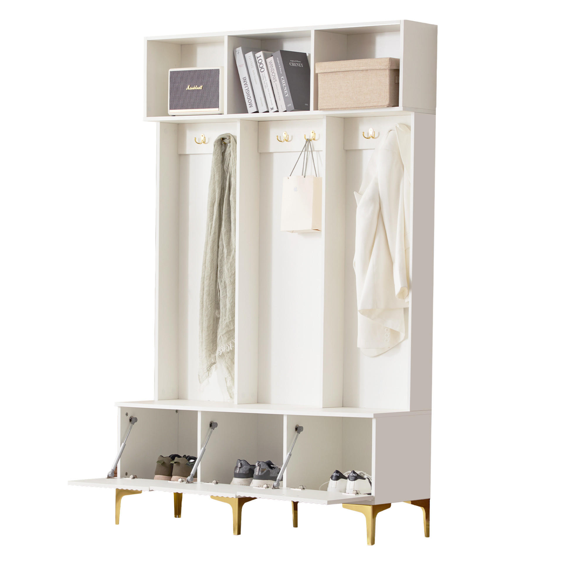 GARDEROBENSET 120/23,5/191,5 cm aus Spanplatte mit Sitzbank und 6 Haken Weiß - Weiß, Holzwerkstoff (40/191/120cm) - Modenvie