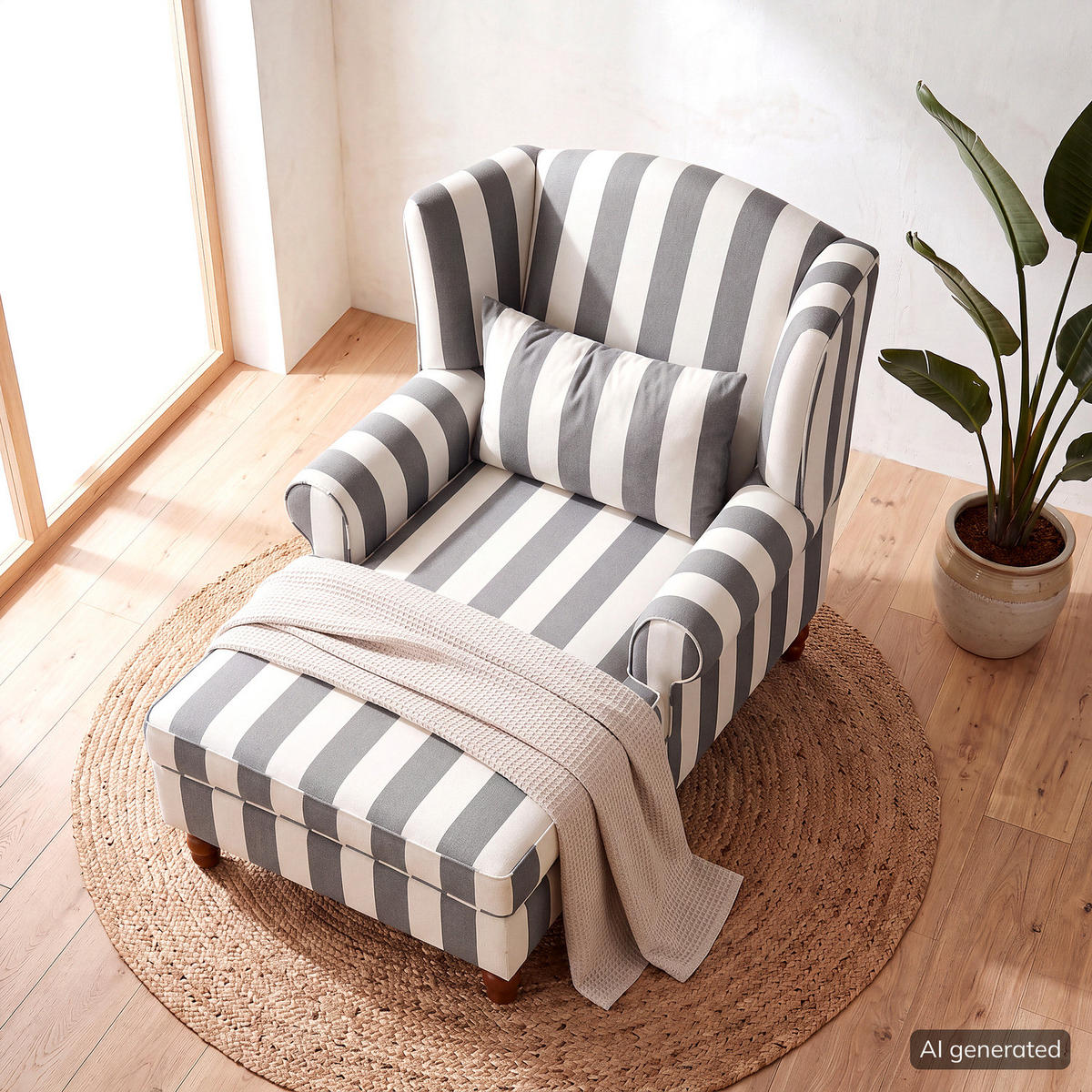 OHRENSESSEL - Webstoff - Weiß/Grau, Holz/Textil (94/95/134cm) - home24