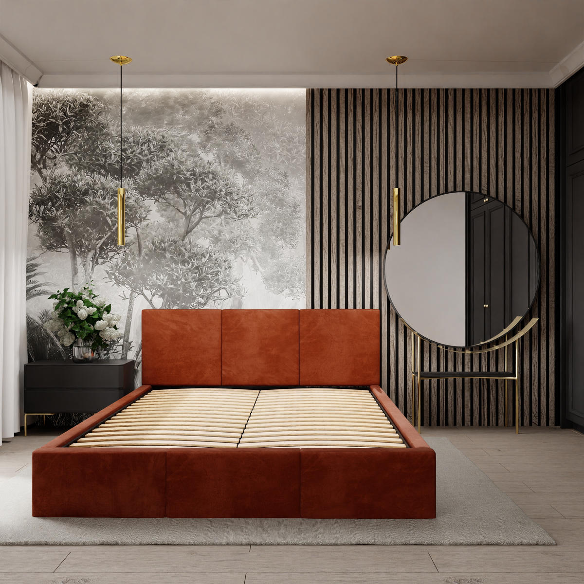 POLSTERBETT mit Stauraum Honigfarbe 120x200cm Kopfteil 88cm - Honig, Holzwerkstoff/Textil (120/200cm) - Muralo