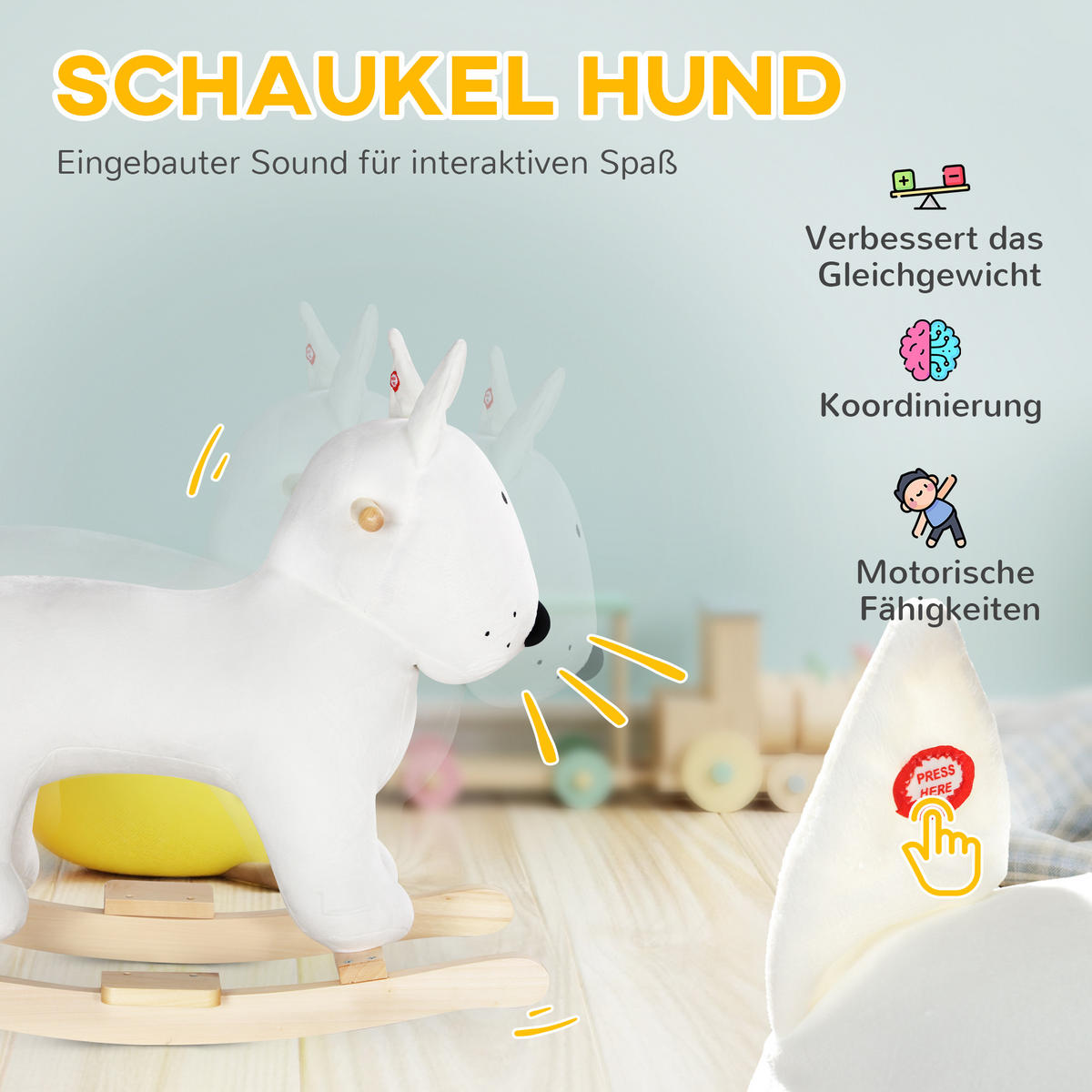 SCHAUKELTIER - Weiß, Textil/Metall (32.5/60/67cm) - AIYAPLAY