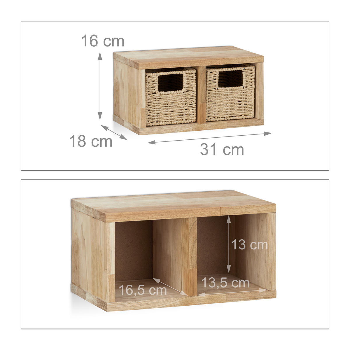 WANDREGAL - Hellbraun, Holz (31/16/18cm) - Relaxdays