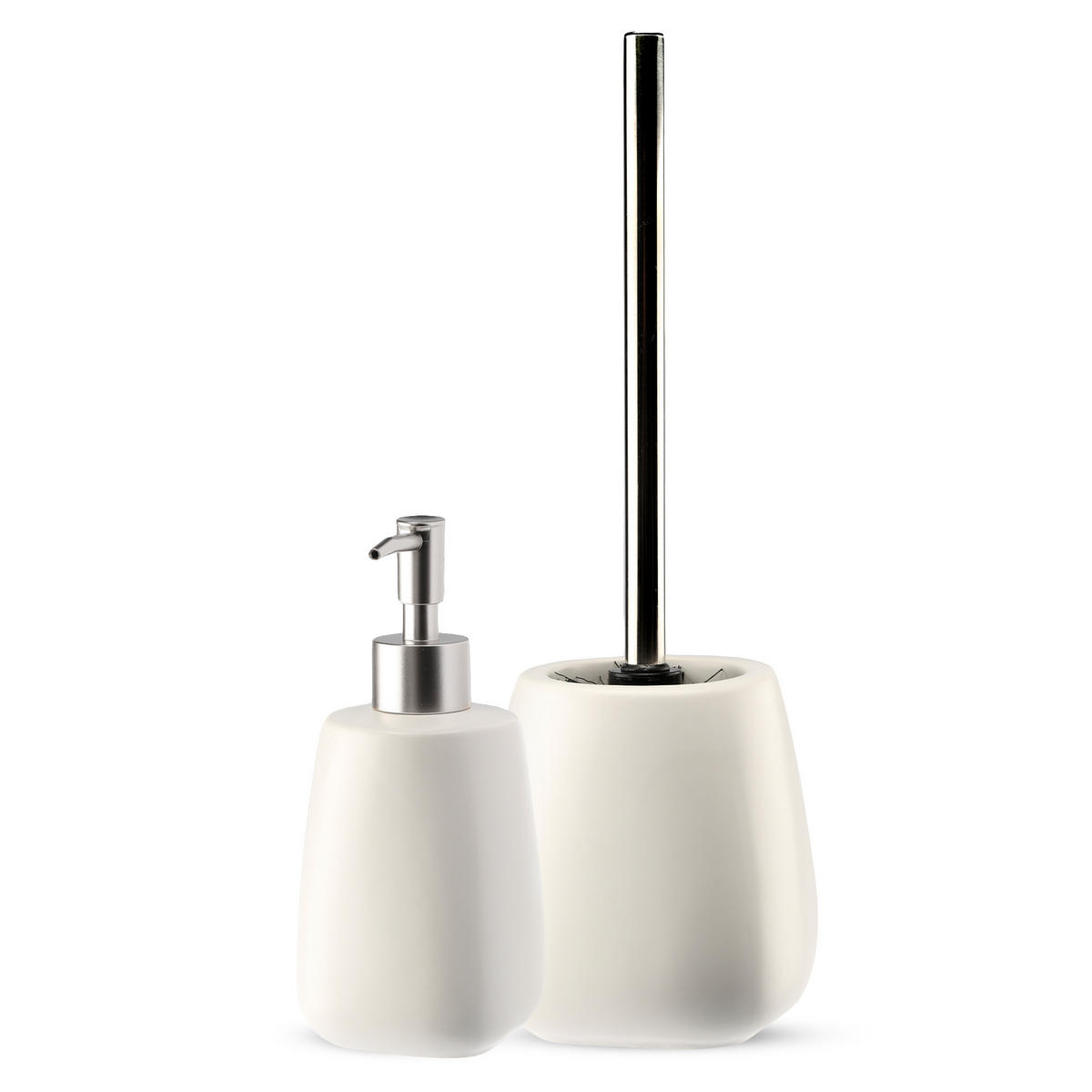 BADEZIMMERSET SEIFENSPENDER + WC-Bürstengarnitur, weiß - Weiß, Keramik/Kunststoff (12/36cm) - KADAX