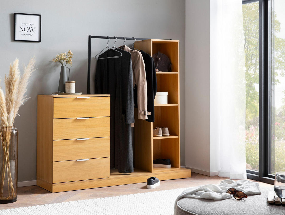GARDEROBE Eiche-Dekor 145x136x40cm mit Regal und Kommode - Eichefarben/Braun, Holzwerkstoff (145/136/40cm) - KADIMA DESIGN