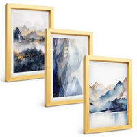 BILDER SET 3er Set - 20x30 cm Goldrahmen - Blaue und graue Berglandschaften - Goldfarben, Kunststoff (20/30cm) - TULUP