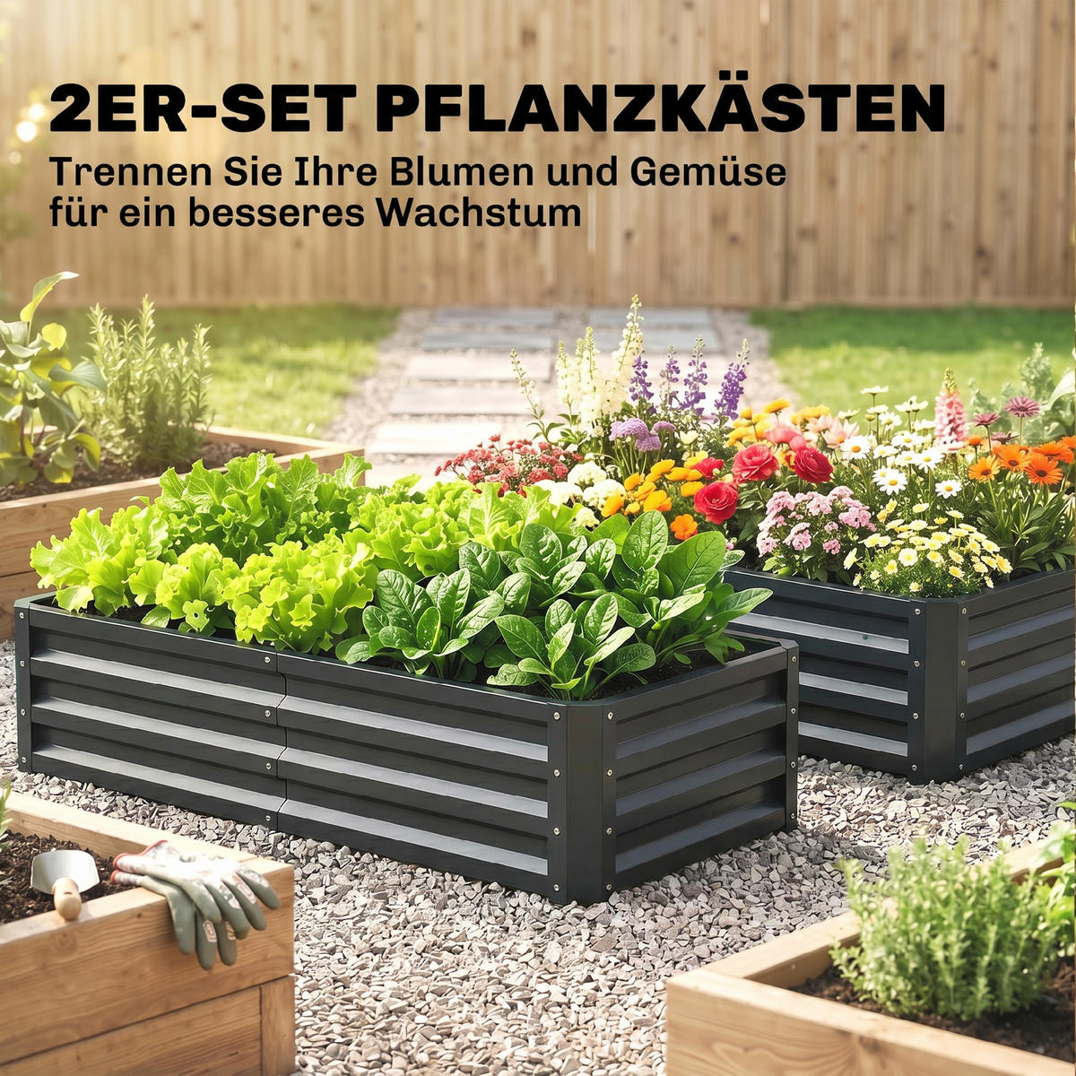 HOCHBEET, 2er-Set rechteckig aus Wellblech, 120x60x30,5cm, robust, Grau - Multicolor, Holzwerkstoff (120/30.5/60cm) - FORIOUS