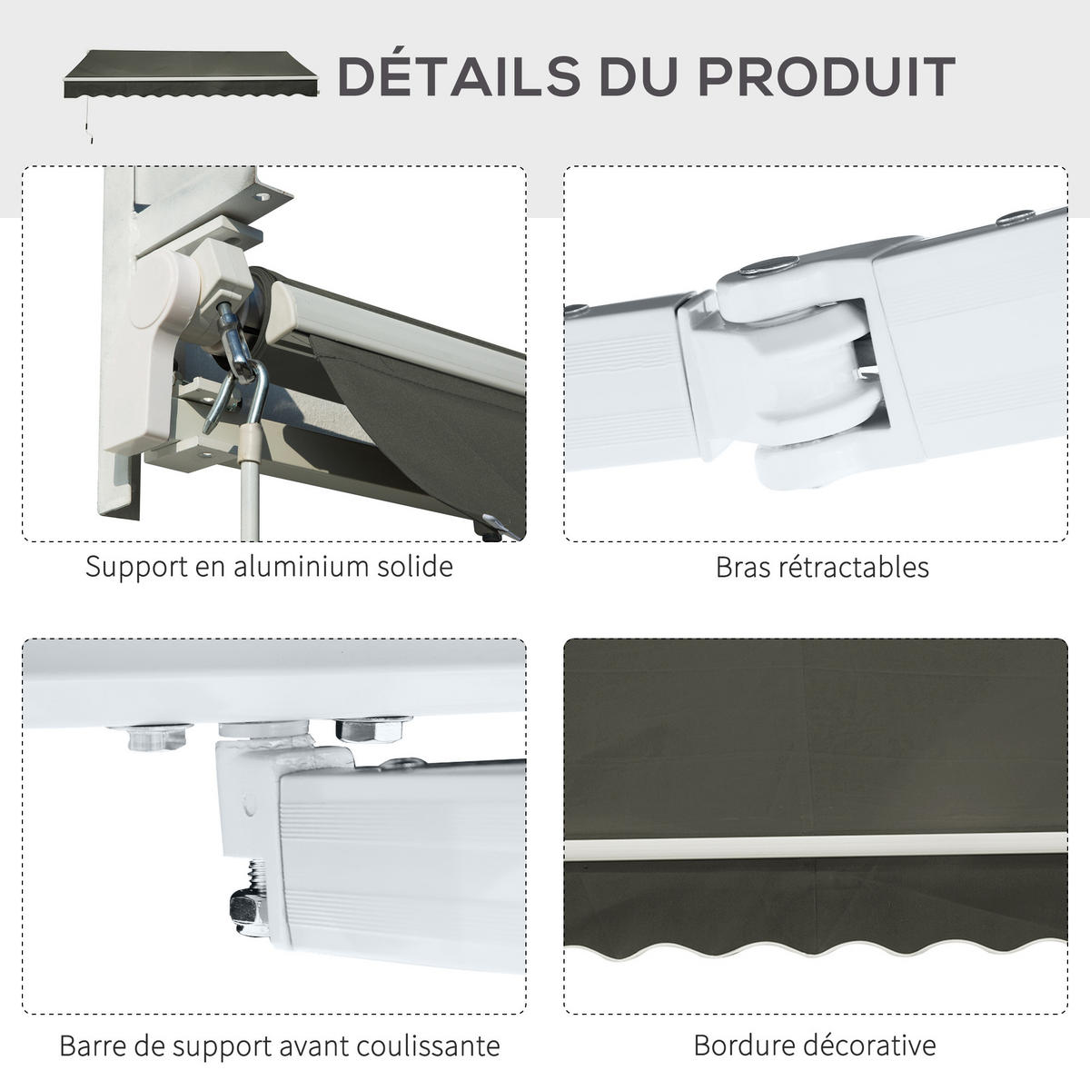 MARKISE DE-14017 manuell, Winkel verstellbar 3,5/2,5 m Grau - Grau, Textil (250/1/350cm) - ComfortXL