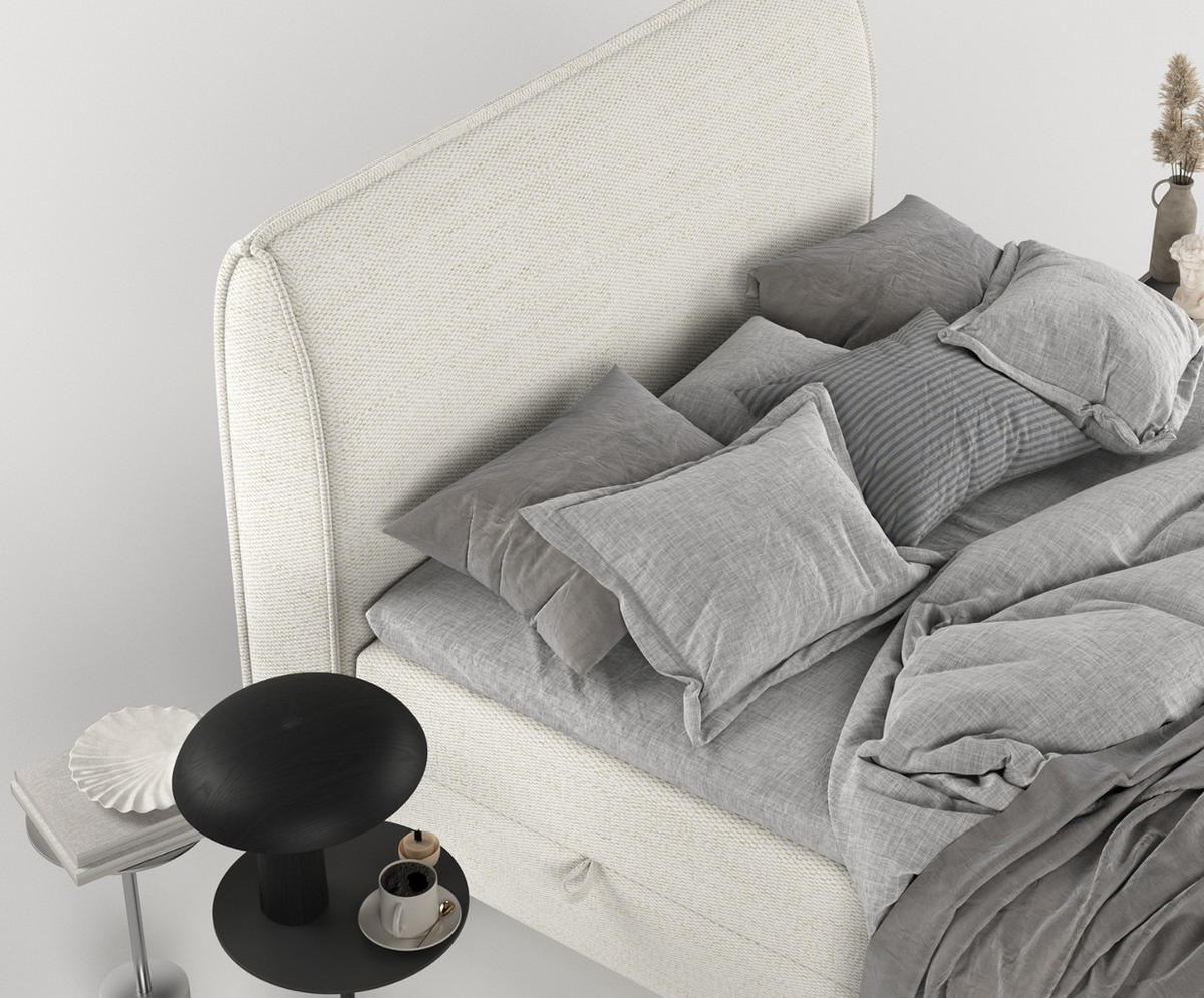 BOXBETT Lunaro 120/200 cm Creme im Modesto Stoff - Creme/Schwarz, Holz/Holzwerkstoff (120/200cm) - AltaBeds
