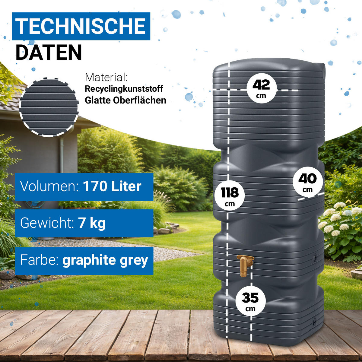 WANDTANK 170 L, graphite grey - Graphitfarben, Kunststoff (40/118/42cm) - 4rain