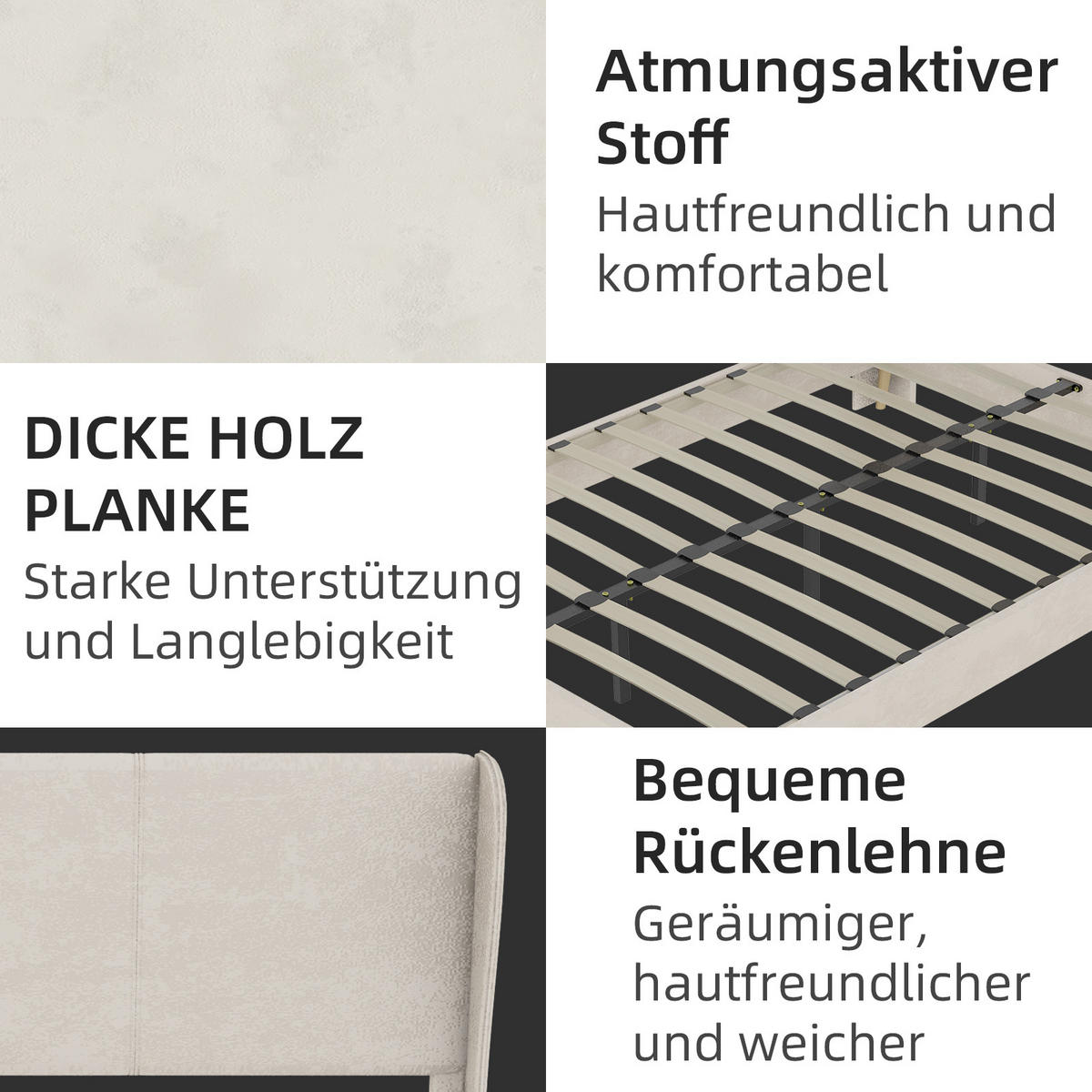 POLSTERBETT 140/200 cm in Beige Stoff - Beige, Holzwerkstoff/Textil (140/200cm) - WISHDOR
