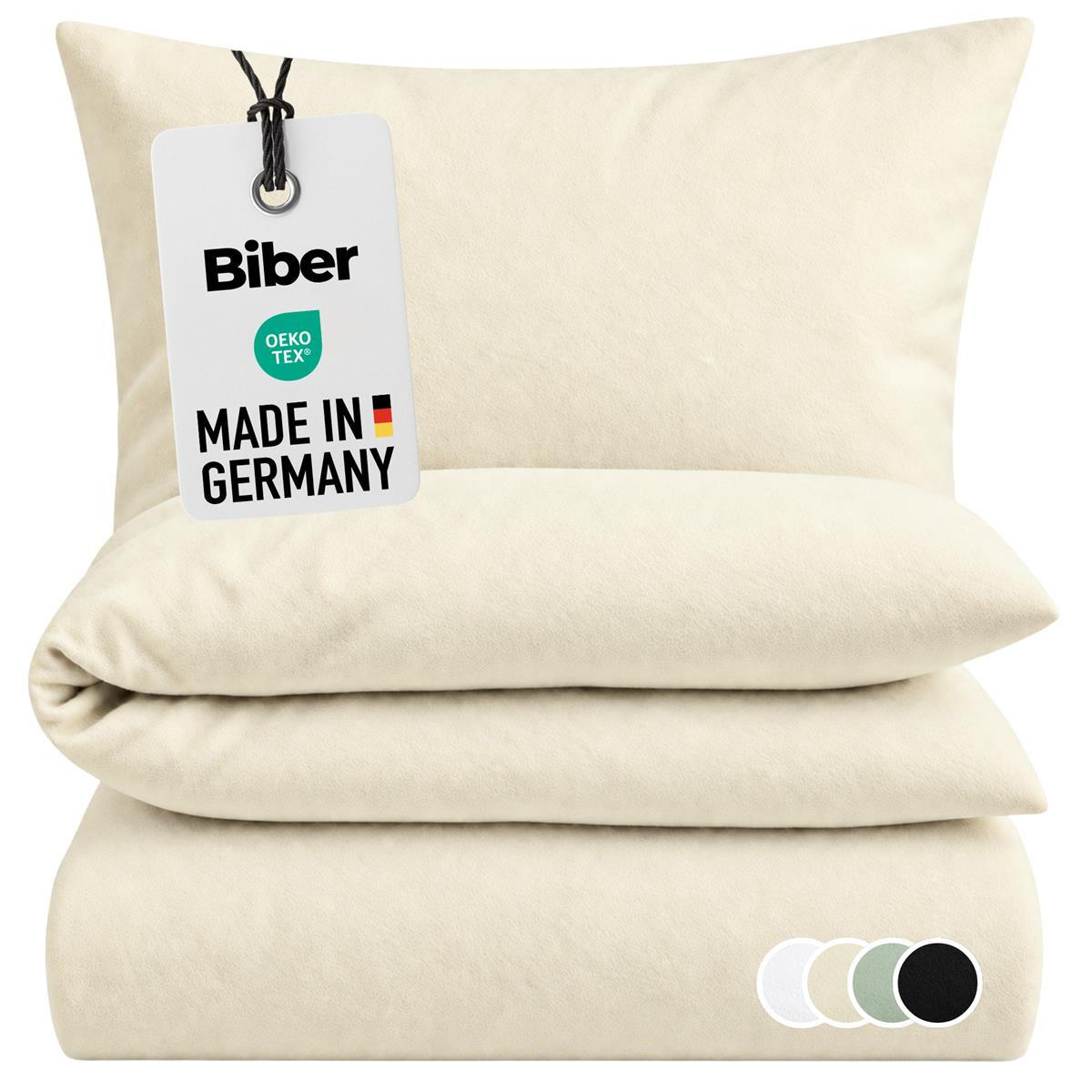 BETTWÄSCHE Biber 155x220 Beige Uni Flanell Winter Bettbezug - Made in Germany - Creme, Textil (155/220cm) - Carpe Sonno