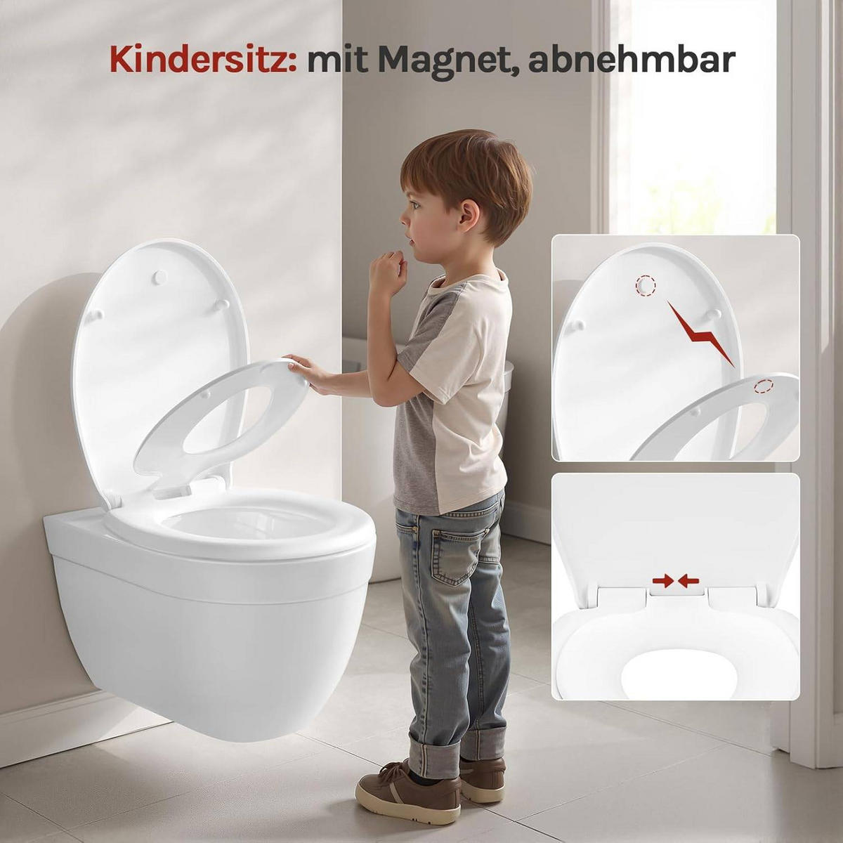 WC SITZ, Toilettendeckel mit integriertem Kindersitz, Oval - Weiß, Kunststoff (37/2.51/44cm) - Woltu