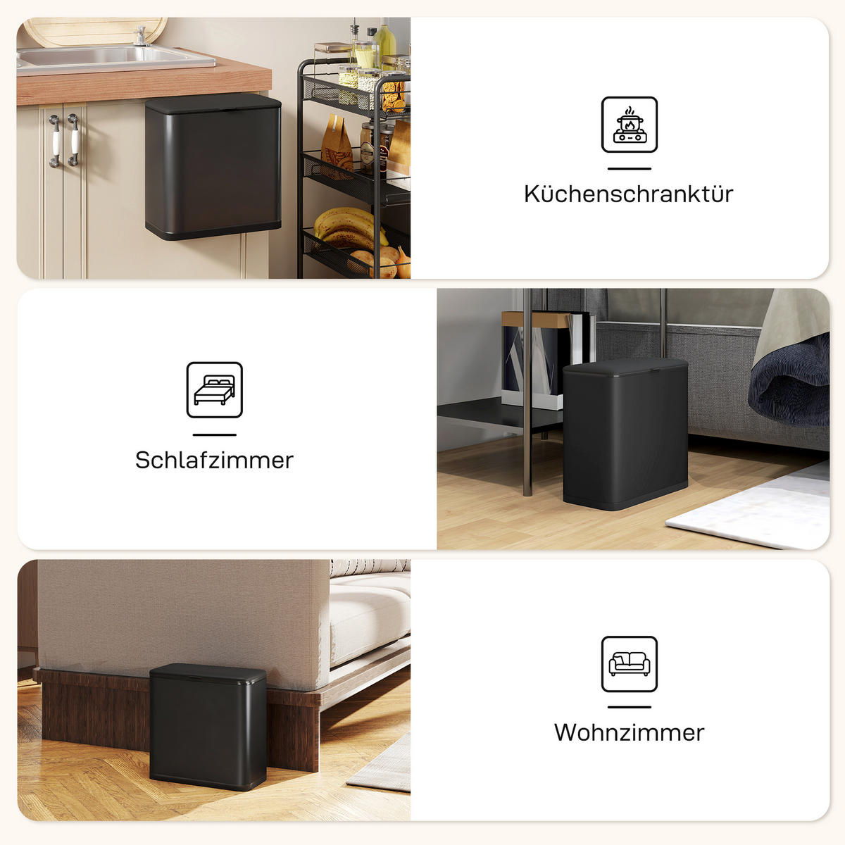 MÜLLEIMER 8 L hängend Abfalleimer mit ofen bleibendem Deckel und Inneneimer - Schwarz, Kunststoff (17.4/30/29.7cm) - HOMCOM