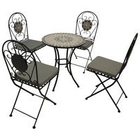 BISTROSET Derby - 5-teilig (4x Klappstuhl, 1x Tisch 60cm rund) aus schwarz pulverbeschichtetem Eisen - Grau, Metall - TPFGarden