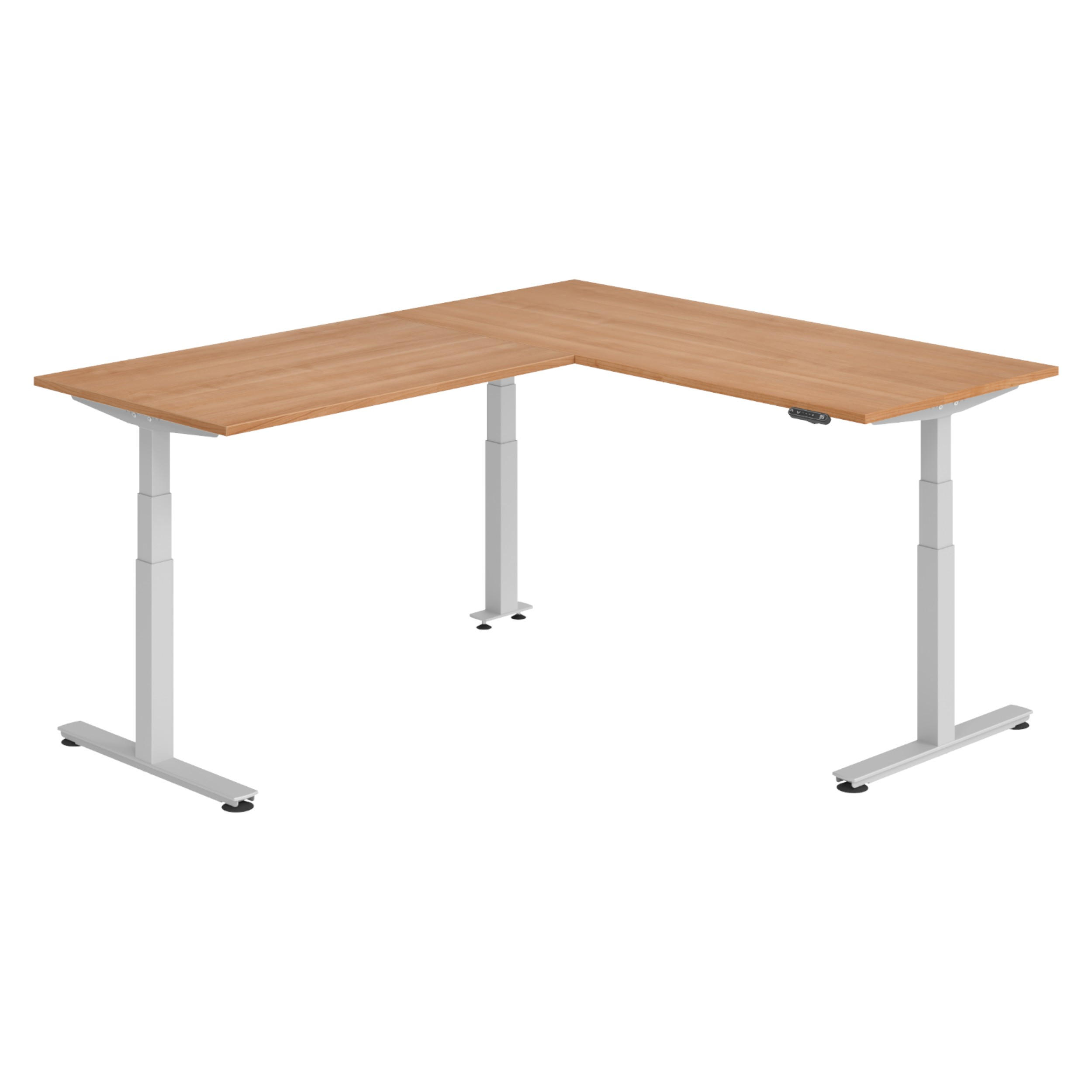 ECKSCHREIBTISCH elektrisch höhenverstellbar L-Form 220/180/74 cm in Nussbaumfarben/Silberfarben - Silberfarben/Nussbaumfarben, Holzwerkstoff (220/180/74cm) - bümö