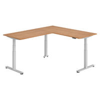 ECKSCHREIBTISCH elektrisch höhenverstellbar L-Form 220/180/74 cm in Nussbaumfarben/Silberfarben - Silberfarben/Nussbaumfarben, Holzwerkstoff (220/180/74cm) - bümö