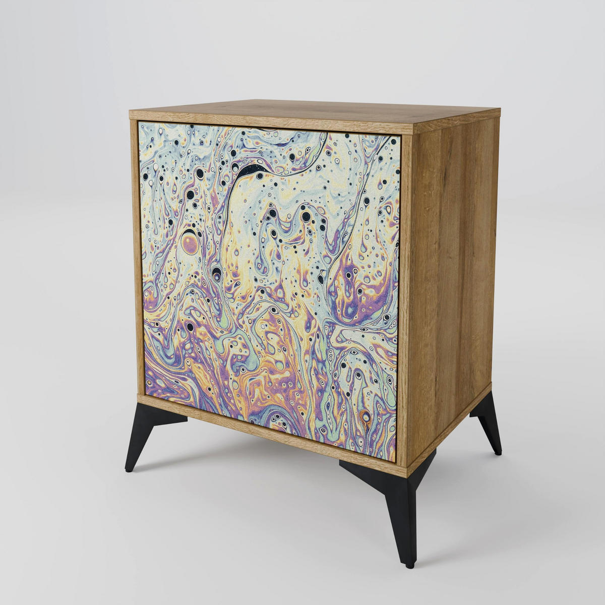 SIDEBOARD MOSAIC OF COLORS, Eichefarben, 57,5x42x72,5 cm, Schwarze Metallfüße - Eichefarben/Multicolor, Holzwerkstoff/Metall (57.5/72.5/42cm) - SpaceRebels