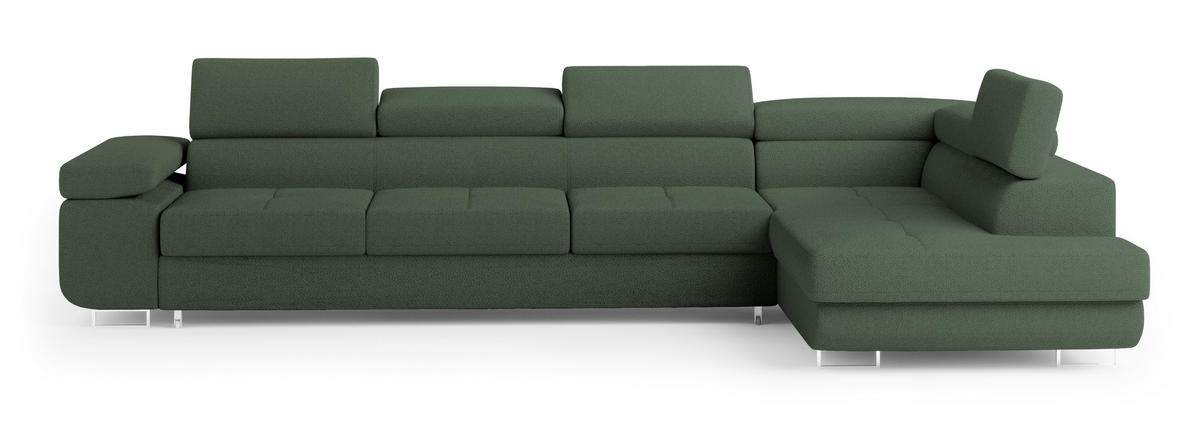ECKSOFA VICENTE Grün Boucle-Stoff mit Schlaffunktion - Grün, Holz (346/202cm) - MASSENO