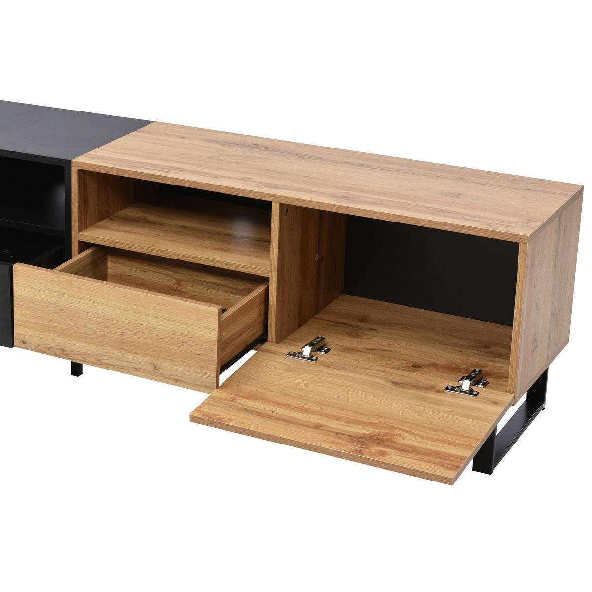 TV-BOARD Natur und Schwarz 190/38/48 cm - Naturfarben, Holzwerkstoff (190/48/38cm) - PANGIVO