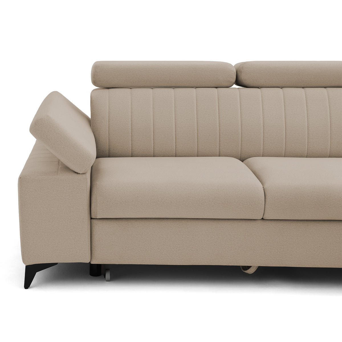 ECKSOFA FELIX L Rechts mit Schlaffunktion Velours Beige - Beige/Schwarz, Holz/Textil (176/257cm) - Muffo