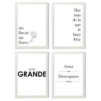 POSTER Set mit 4 Glücklich TypografieStil A4 Weißer Rahmen - Weiß, Papier (29.7/3cm) - Nacnic