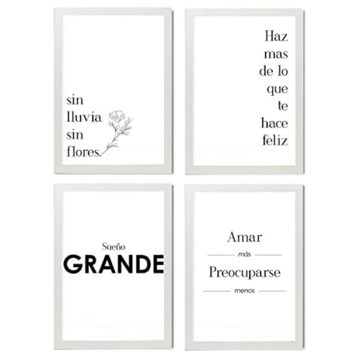 POSTER Set mit 4 Glücklich TypografieStil A4 Weißer Rahmen - Weiß, Papier (29.7/3cm) - Nacnic