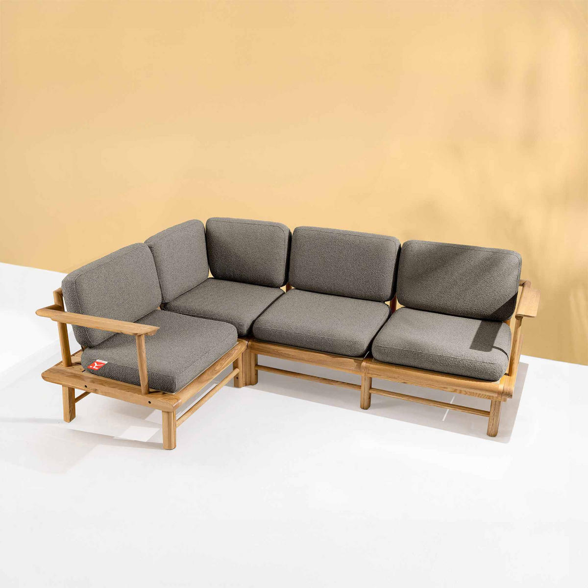 LOUNGESOFA ATREDA links - Grau, Holz/Textil (230/74/160cm) - KONSIMO®