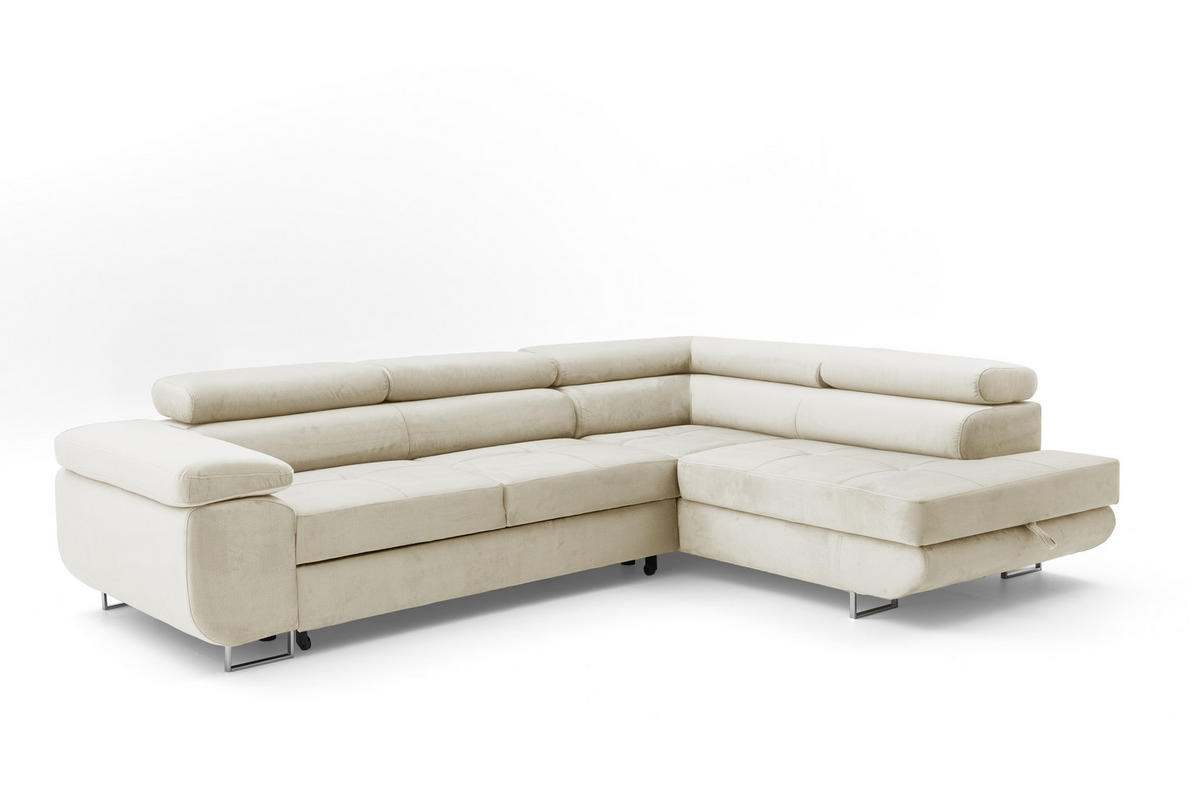 ECKSOFA WILD L Rechts mit Schlaffunktion 127x195 Velours Beige - Chromfarben/Beige, Holz/Textil (274/203cm) - Muffo