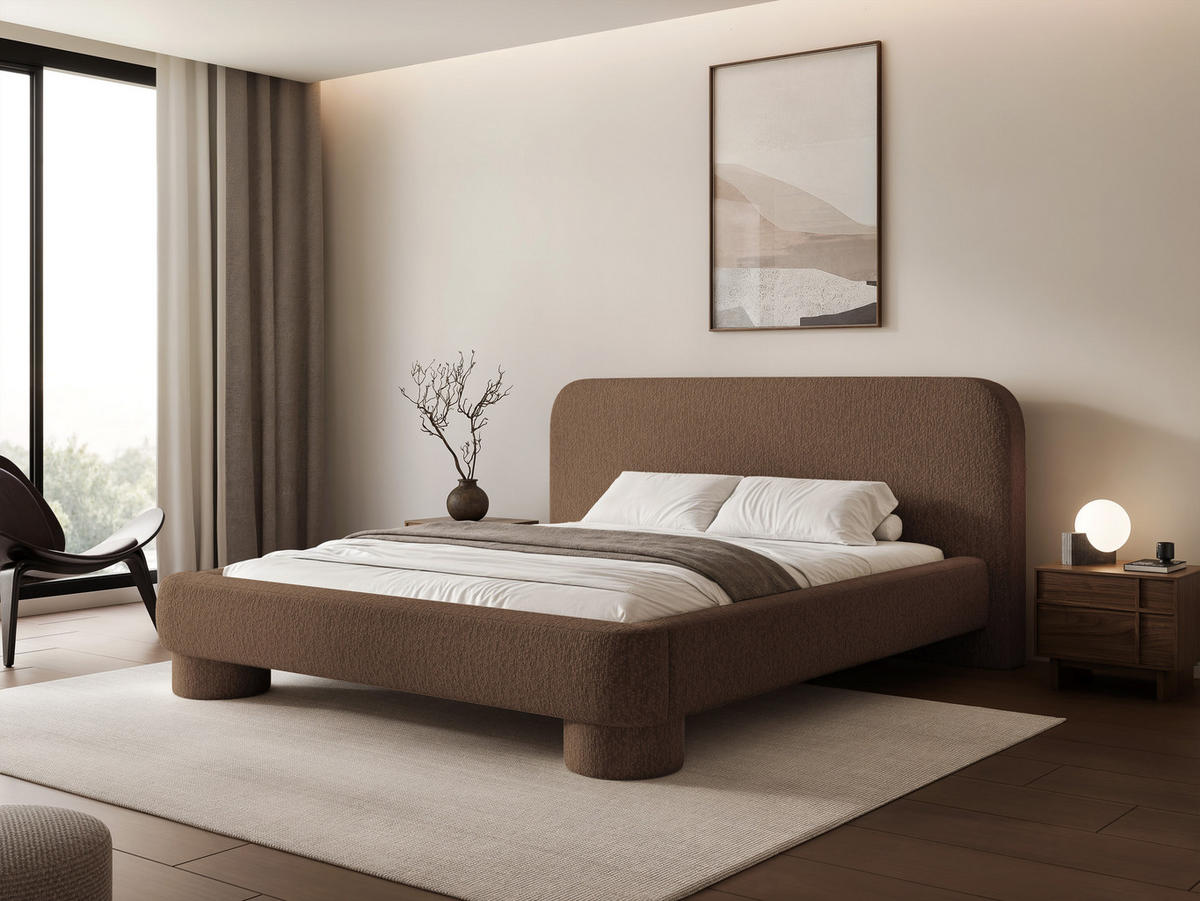 POLSTERBETT Frederico 180x200 cm Braun Chenille – (Doppelbett mit Bettkasten, Lattenrost, rundes Kopfteil) - Braun, Holz/Holzwerkstoff (180/200cm) - Ravio