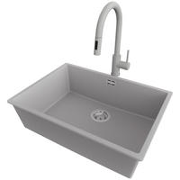 GRANITSPÜLE London Slim, 2-er set Grau 66/47 cm 1 Becken + Küchenarmatur 40/20 cm + Ablauf-Set ab 70er Unterschrank - Chromfarben/Grau, Kunststoff (66/20/47cm) - Primagran