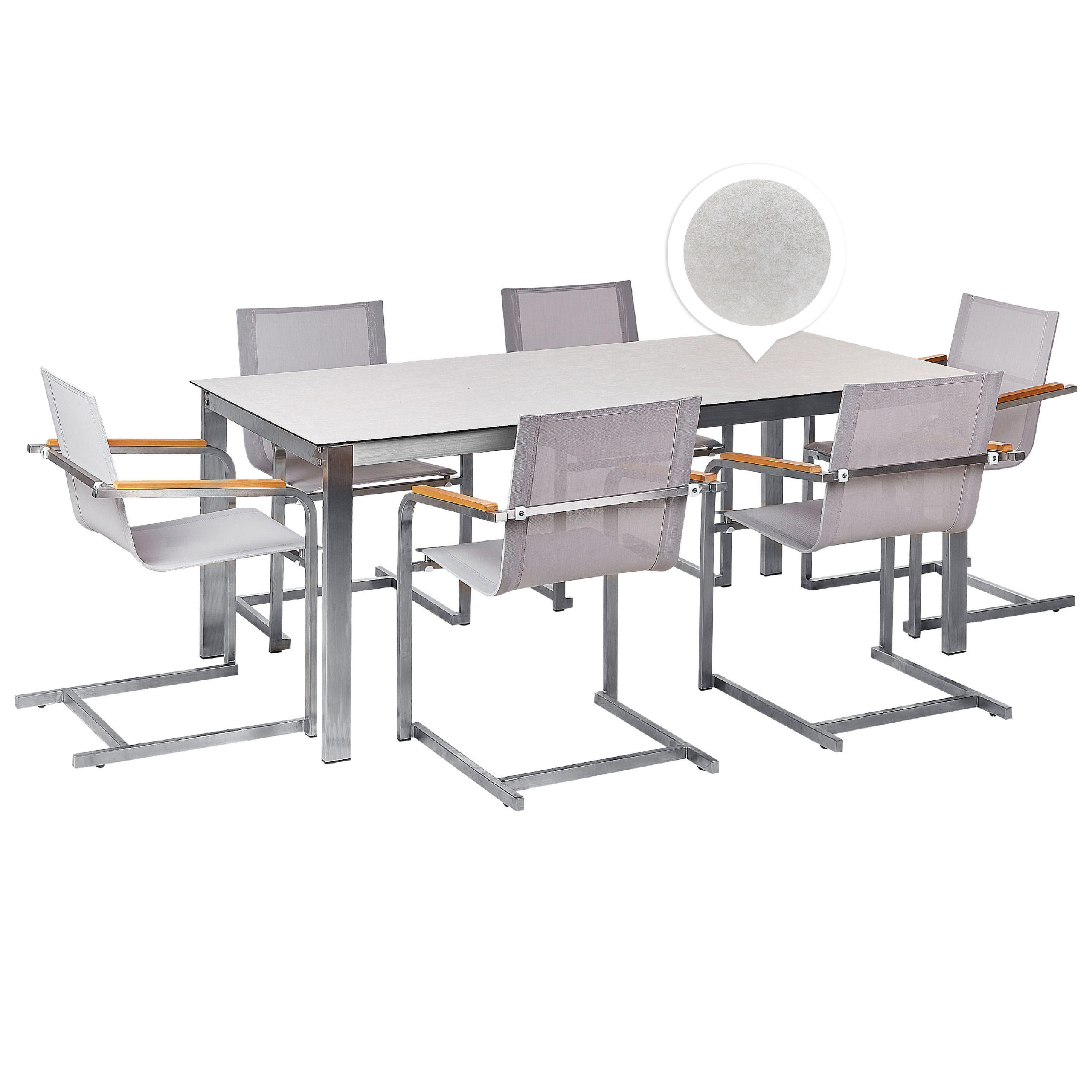 GARTENMÖBEL SET 6-Sitzer Keramik-Glas weiß Textil beige Cosoleto - Beige/Silberfarben, Glas - Beliani