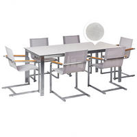GARTENMÖBEL SET 6-Sitzer Keramik-Glas weiß Textil beige Cosoleto - Beige/Silberfarben, Glas - Beliani