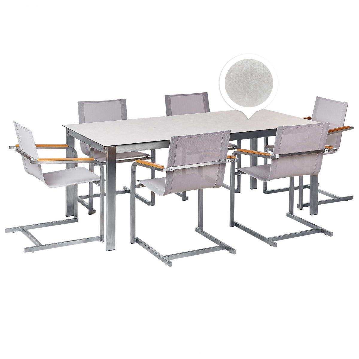 GARTENMÖBEL SET 6-Sitzer Keramik-Glas weiß Textil beige Cosoleto - Beige/Silberfarben, Glas - Beliani