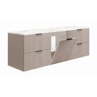 BADMÖBEL-SET MIT WÄSCHEKORB: Kaschmir / Platte Marmor Bianco, Griffe Schwarz, 160 x 46 x 57 cm - Kaschmir/Creme, Holzwerkstoff (160/57/46cm) - 3XE LIVING