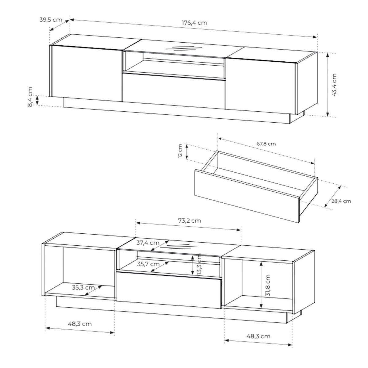 TV-SCHRANK: beige + cremona Eiche, 176,4 x 43,4 x 39,5 cm - Beige, Holzwerkstoff (176.4/43.4/39.5cm) - 3XE LIVING