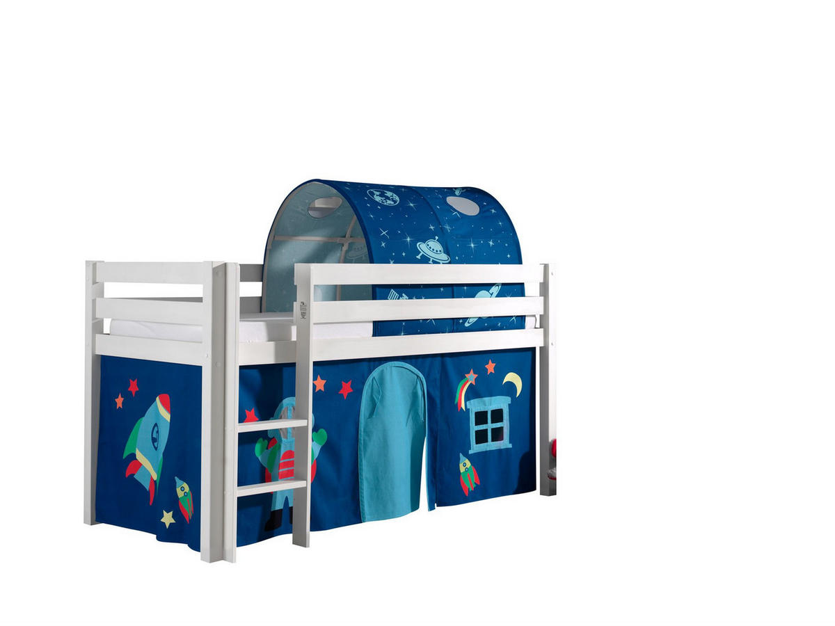 KINDERBETT Karolina 210x114x106 Massivholz Weiß Textilset Astro 2 - Blau/Weiß, Holz (90/200cm) - 58aufmkessel
