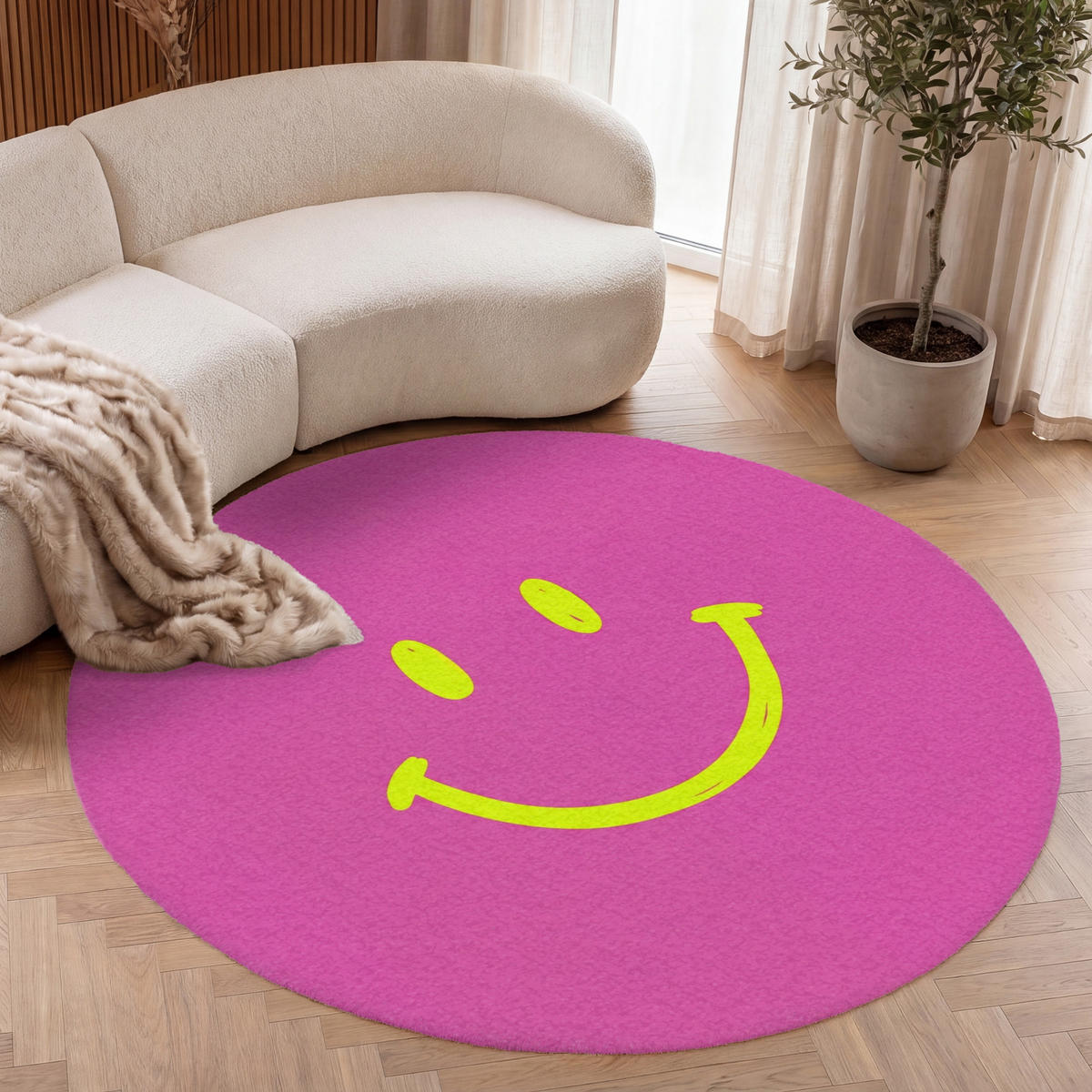 TEPPICH - Smiley - Fröhlich - Rosa - 150x150 cm - Pink, Kunststoff/Textil (150/0.4cm) - OnlyWow