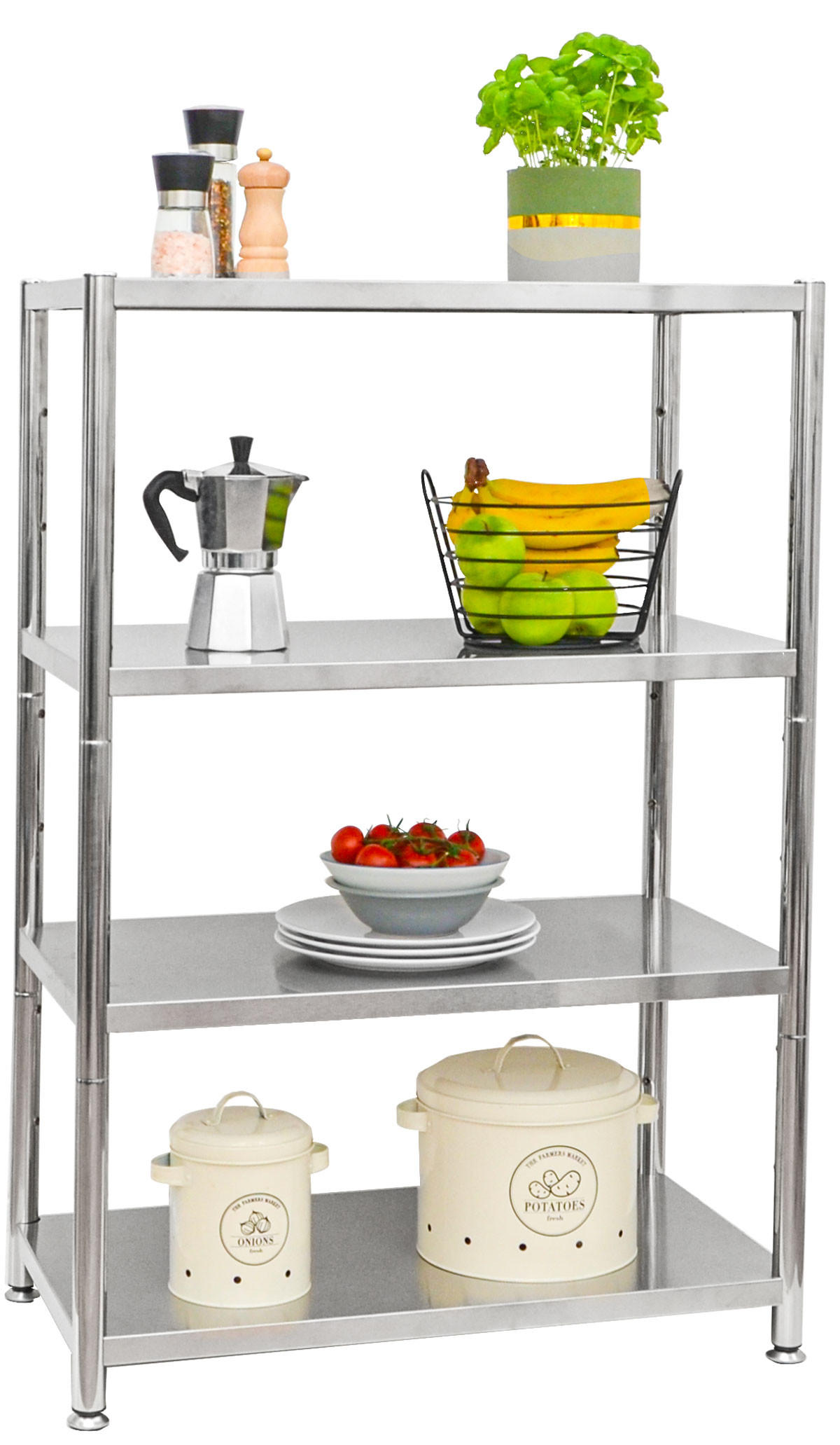 EDELSTAHL-REGAL 74x41x109 bis 160kg inkl. 4 Ebenen - Silberfarben, Metall (41/109/74cm) - shelfr