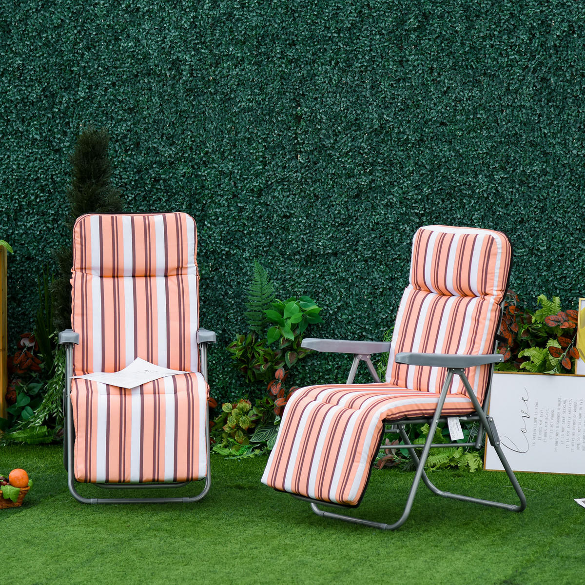 SONNENLIEGE 2er-Set, 5-fach verstellbar, 60 x 75 x 102 cm, Grau-Orange - Pink, Metall (75/102/60cm) - Vallsero