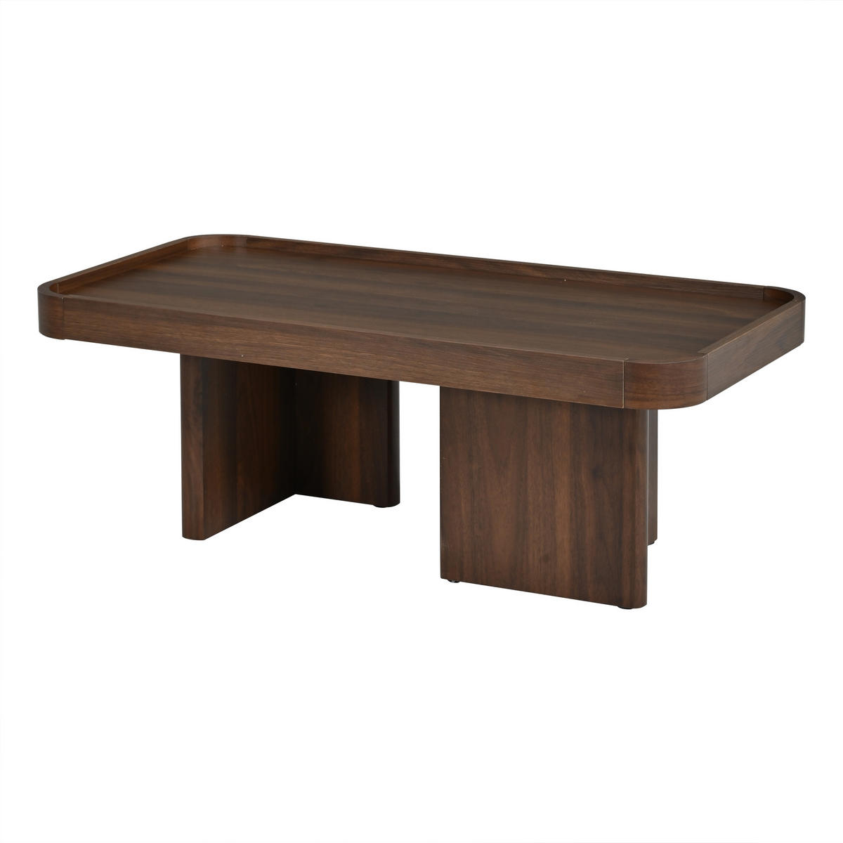 COUCHTISCH 100x50x35,5cm Walnuss-Optik Abgerundete Ecken Retro-Stil - Braun, Holz (111/55.5/14.5cm) - Raelunyi