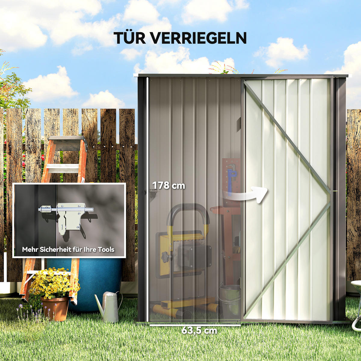 METALL-GERÄTEHAUS mit Pultdach 1,34m² 161,5 x 94,5 x 196cm - Hellgrau, Metall (94.5/196/161.5cm) - Outsunny