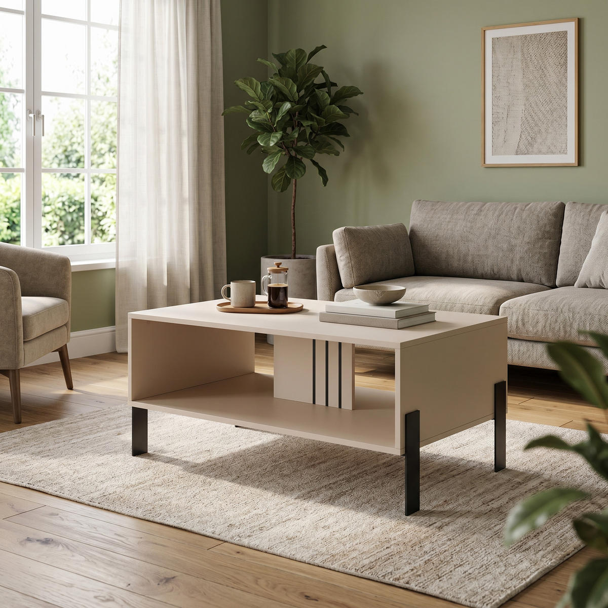 COUCHTISCH VALOZA 100 cm Kaschmir - Kaschmir/Schwarz, Holzwerkstoff (55/100/47cm) - MASSENO