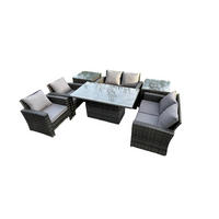 GARTENMÖBEL Set Polyrattan Dunkelgrau 6-Sitzer - Dunkelgrau, Metall - Fimous