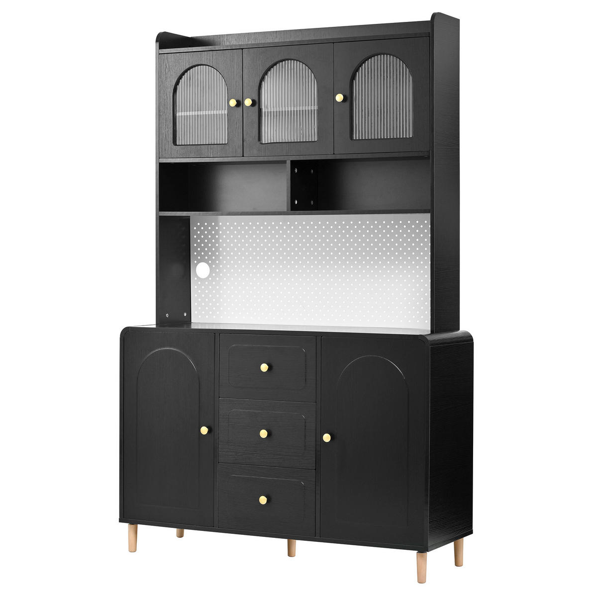 BUFFET 120/40/190 cm schwarz aus MDF mit Lochplatte und Schubladen - Schwarz, Holzwerkstoff (120/190/40cm) - OKWISH
