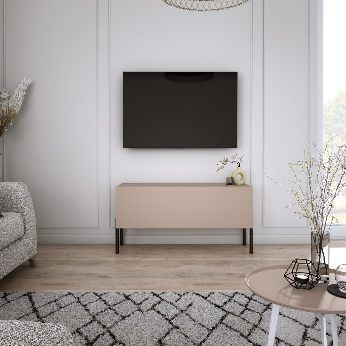 TV-SCHRANK : Karamellbraun, 100 x 52 x 32 cm, schwarze Beine - Schwarz/Braun, Holzwerkstoff/Metall (100/52/32cm) - 3XE LIVING